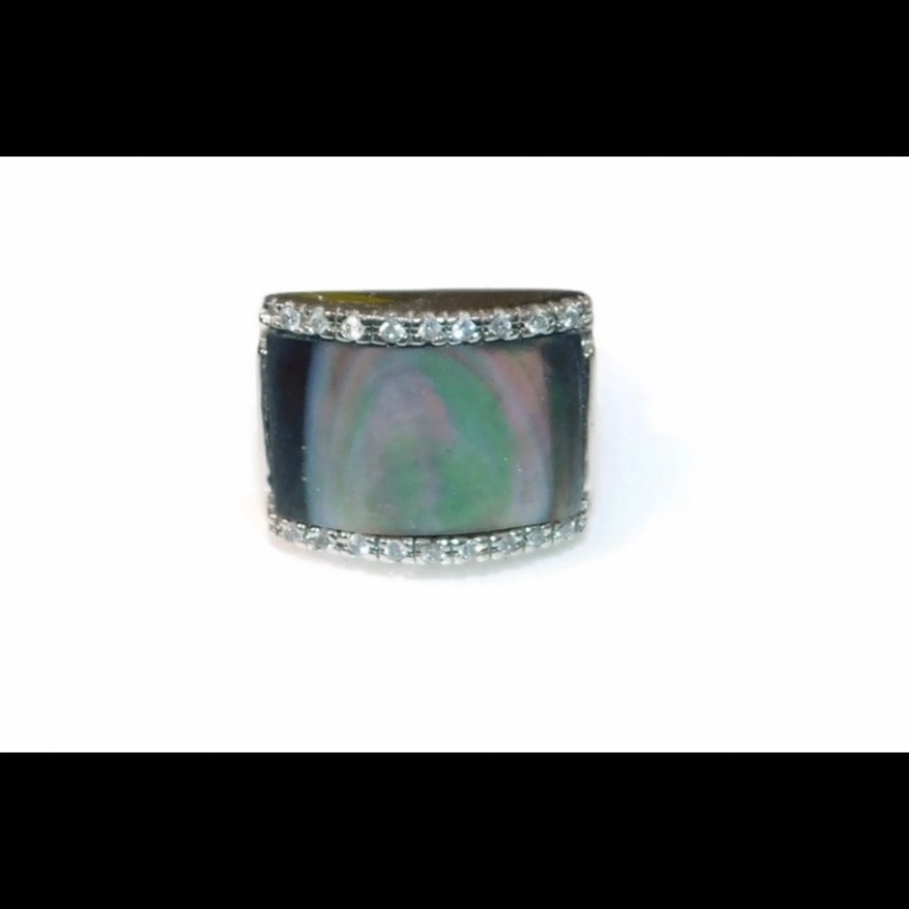 Sterling Silver Abalone Shell Statement Ring Sz 8 - image 2